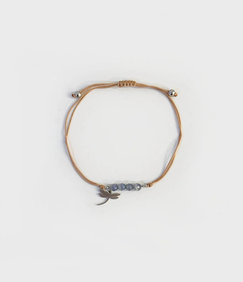 Pulseira Olho de Gato Cinza em Algodão e Aço Inoxidável - IrinasB | Jewelry