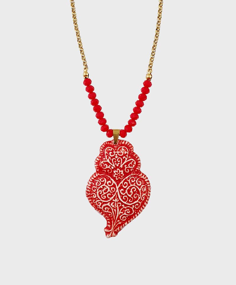 Colar Coração de Viana Artesanal — Aço Inoxidável e Cerâmica Portuguesa - IrinasB | Jewelry