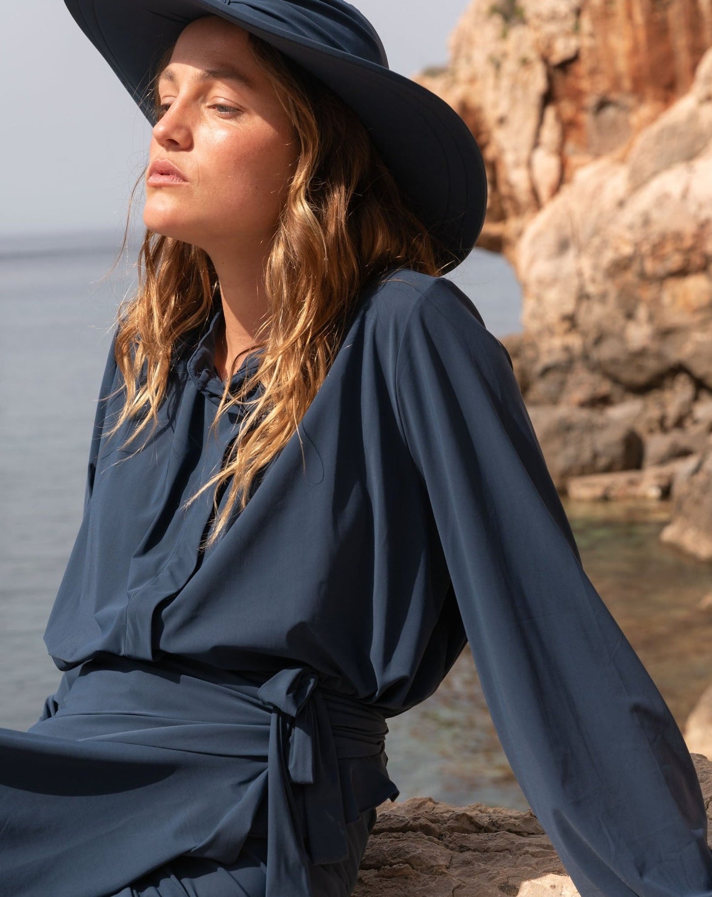 Milano UV Blouse Navy - kalanisunwear | Blouse