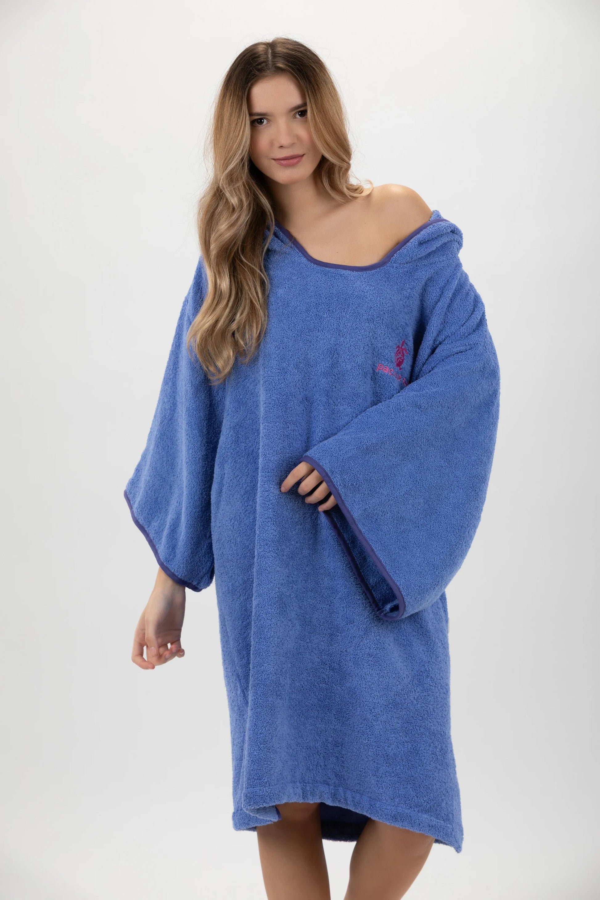 Poncho Roxo - Tamanho Único - Algodão - com mangas Made in Portugal - Pacifique Sud | vista 6