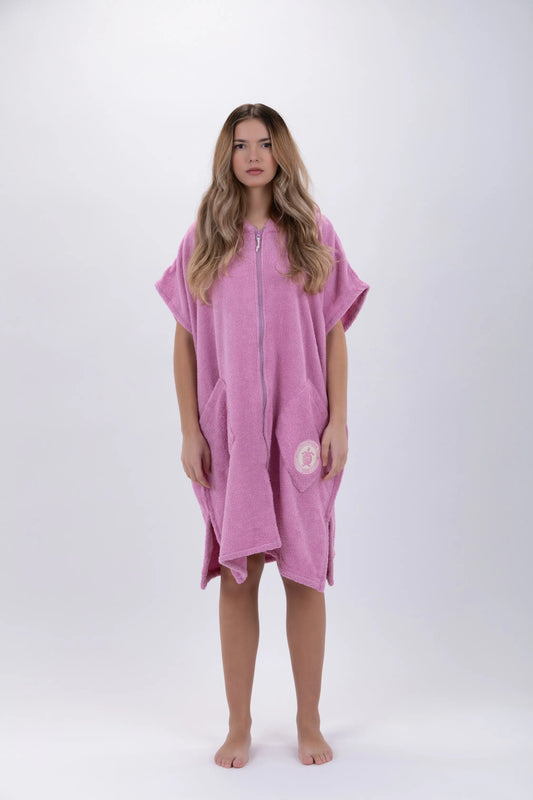 Poncho Rosa - Tamanho Único - Algodão - Sem mangas - Com Fecho Zip Made in Portugal - Pacifique Sud | Poncho Surf