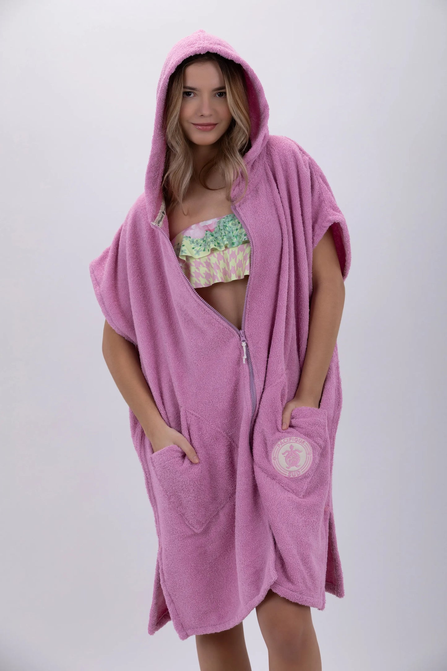 Poncho Rosa - Tamanho Único - Algodão - Sem mangas - Com Fecho Zip Made in Portugal - Pacifique Sud | vista 7