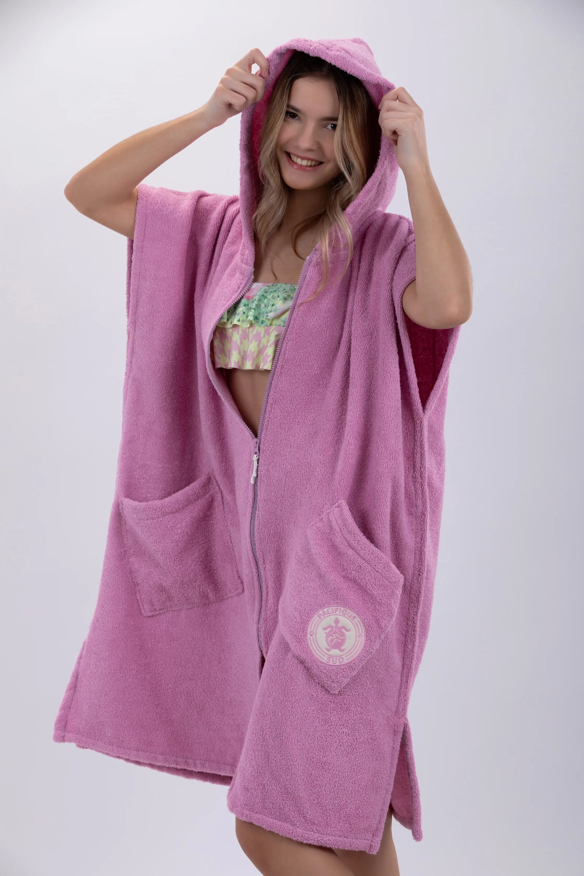 Poncho Rosa - Tamanho Único - Algodão - Sem mangas - Com Fecho Zip Made in Portugal - Pacifique Sud | vista 9