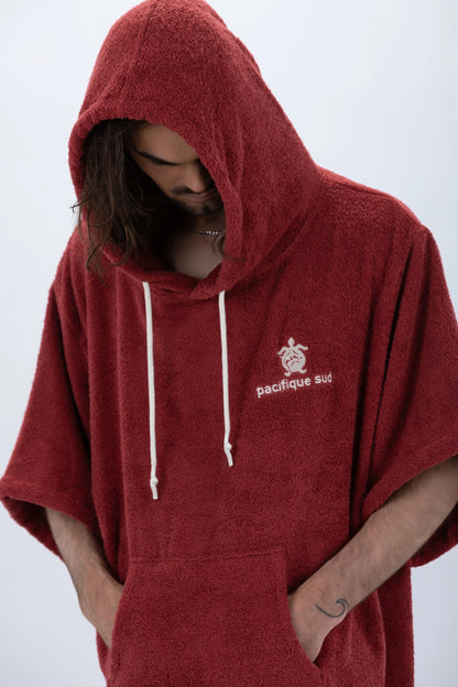 Poncho Bordô - Tamanho Único - Algodão - com mangas Made in Portugal - Pacifique Sud | vista 6