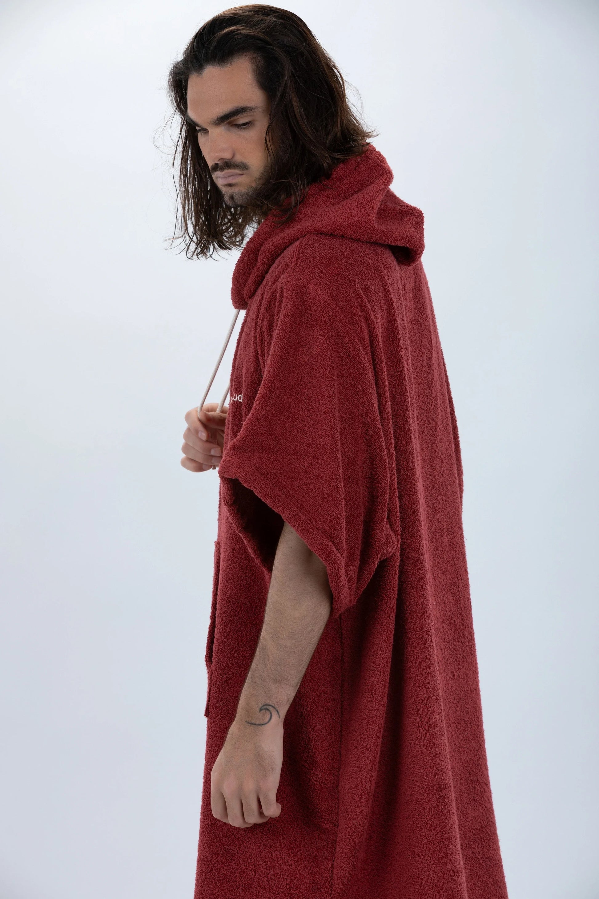 Poncho Bordô - Tamanho Único - Algodão - com mangas Made in Portugal - Pacifique Sud | vista 7