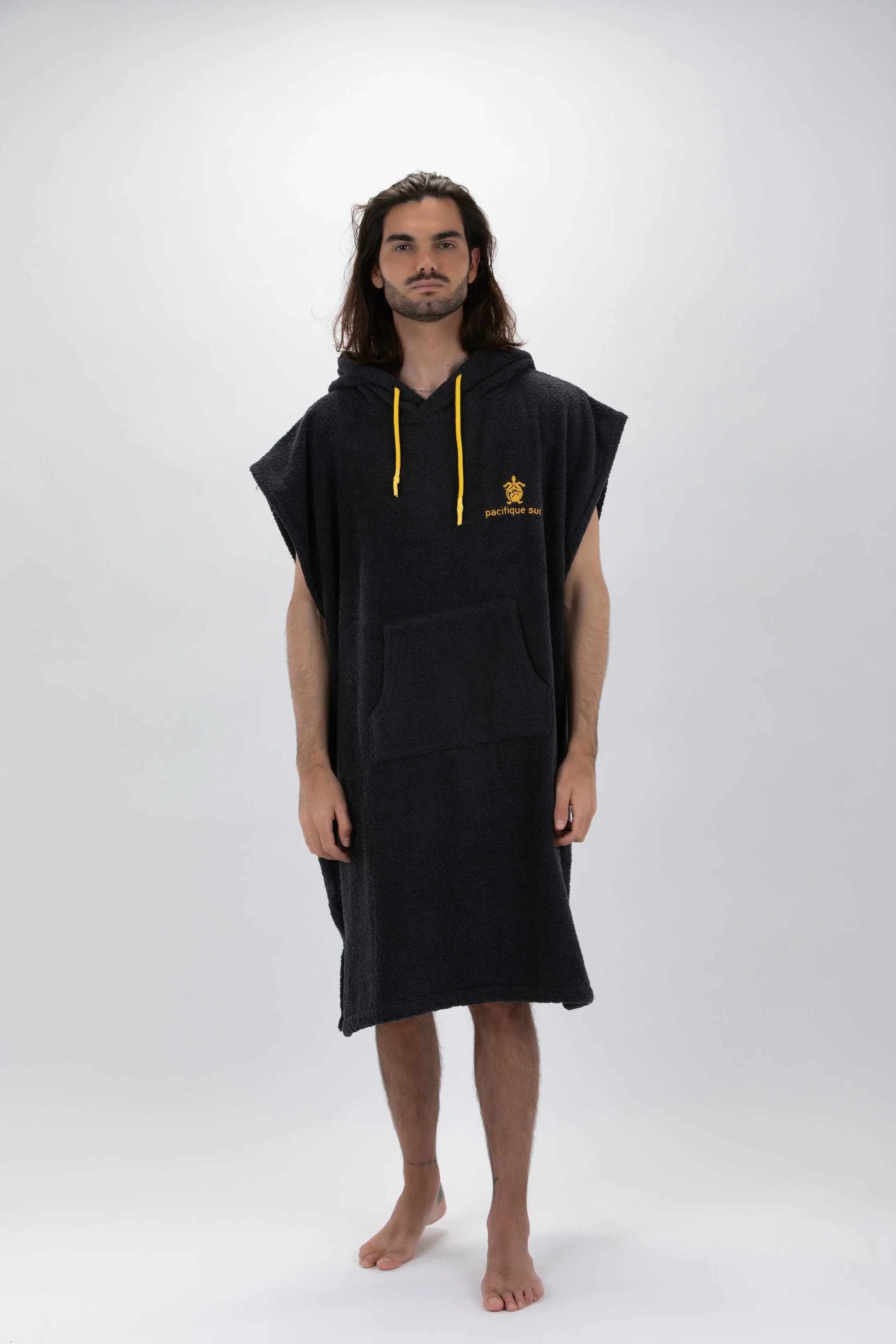 Poncho Cinza Escuro - Tamanho Largo - Algodão - Sem mangas Made in Portugal - Pacifique Sud | Poncho Surf