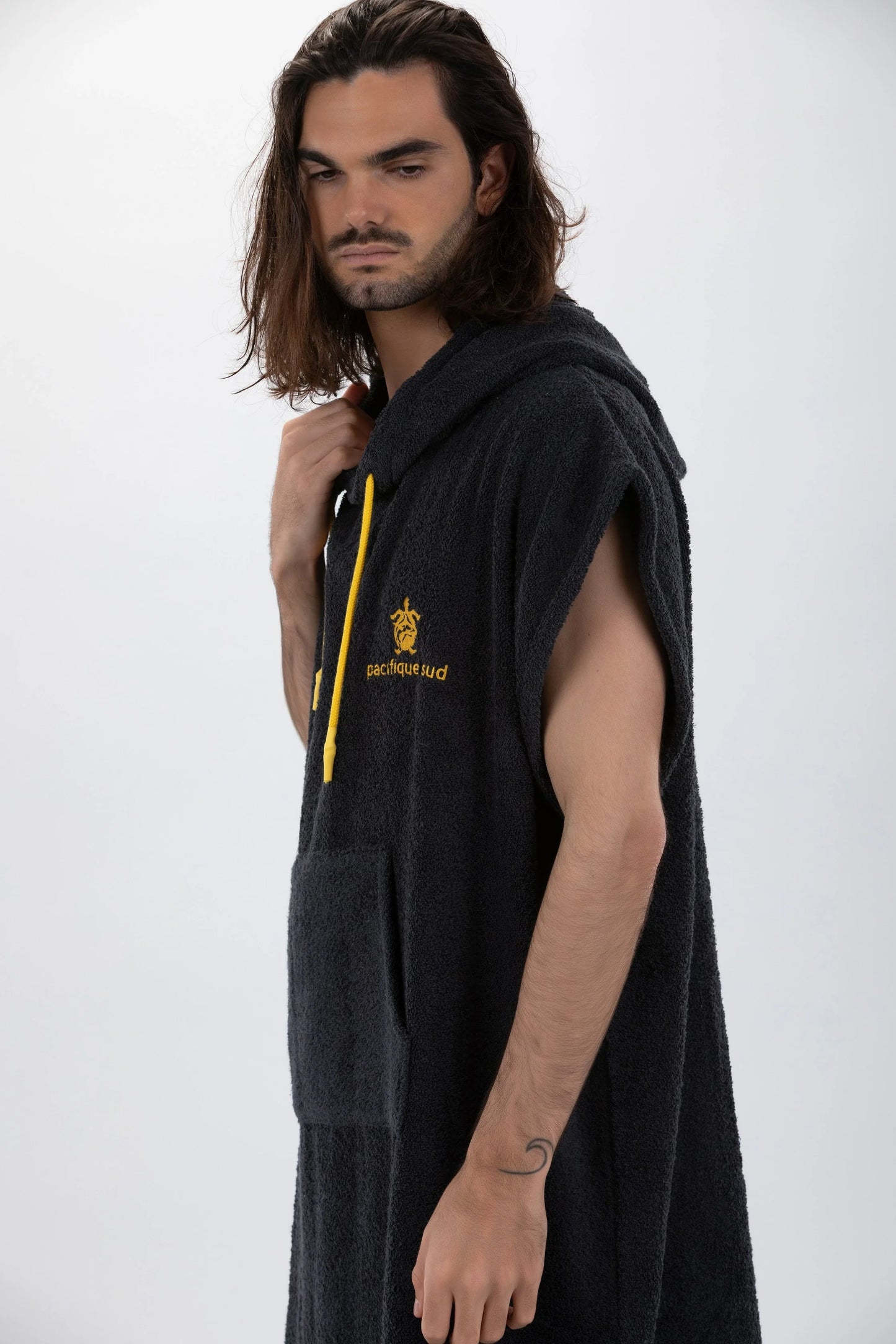 Poncho Cinza Escuro - Tamanho Largo - Algodão - Sem mangas Made in Portugal - Pacifique Sud | vista 5