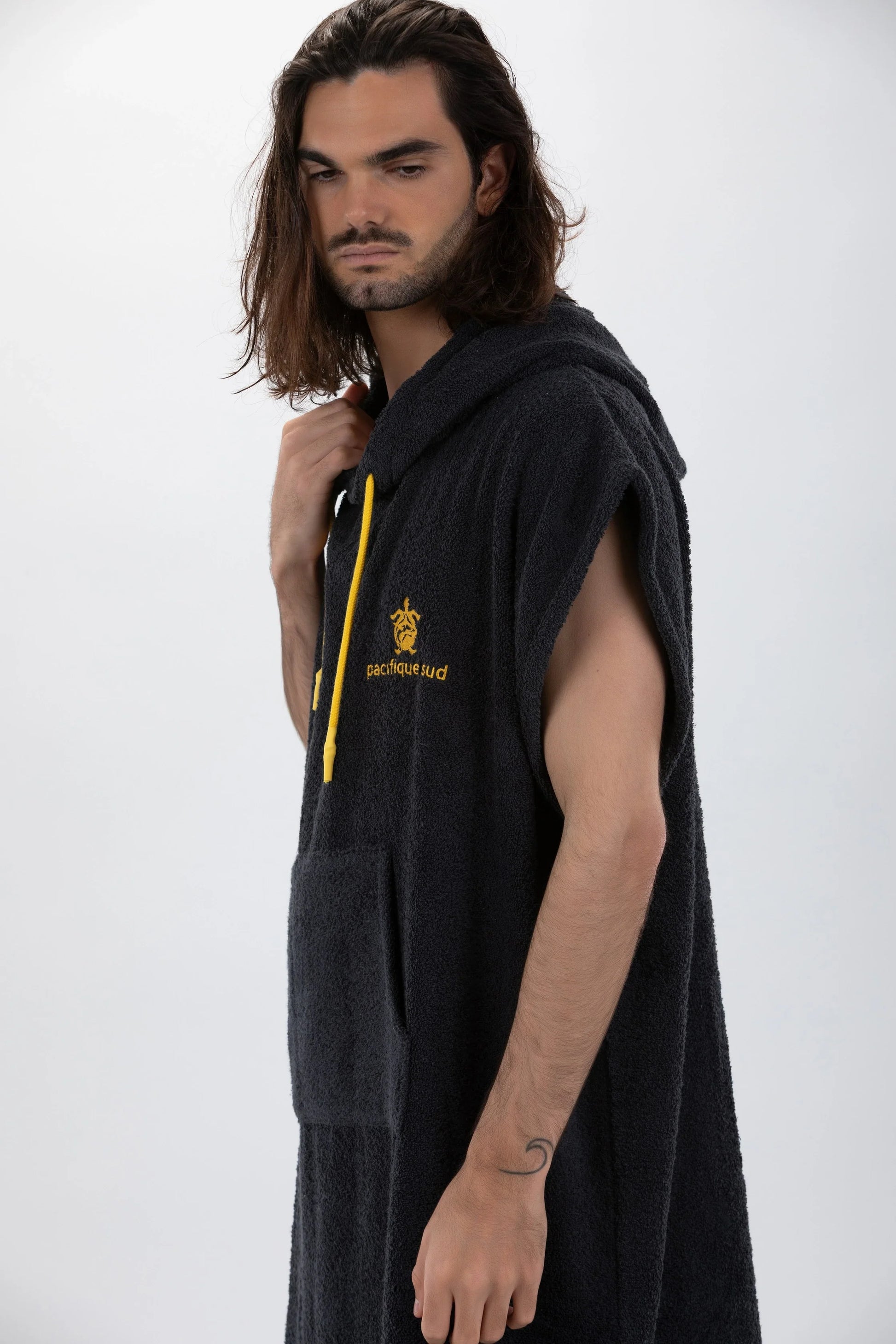 Poncho Cinza Escuro - Tamanho Largo - Algodão - Sem mangas Made in Portugal - Pacifique Sud | vista 5