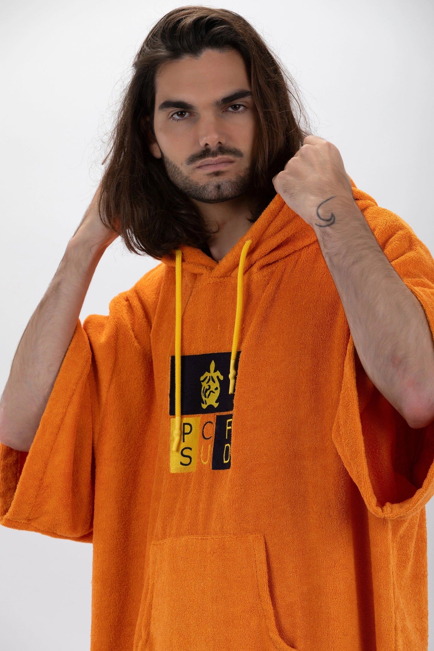 Poncho Laranja - Tamanho Único - Tencel - Com mangas Made in Portugal - Pacifique Sud | vista 13