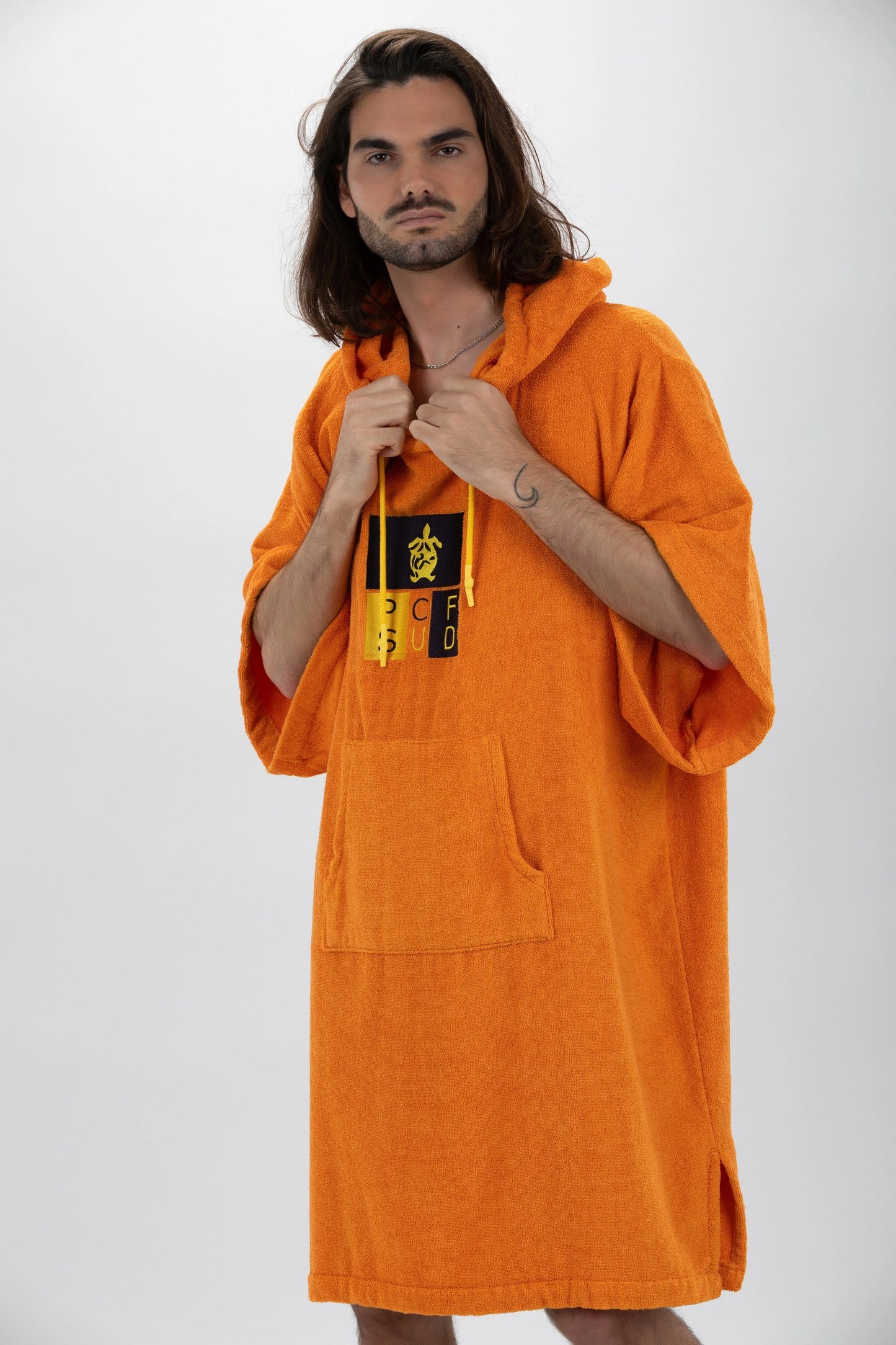 Poncho Laranja - Tamanho Único - Tencel - Com mangas Made in Portugal - Pacifique Sud | vista 14