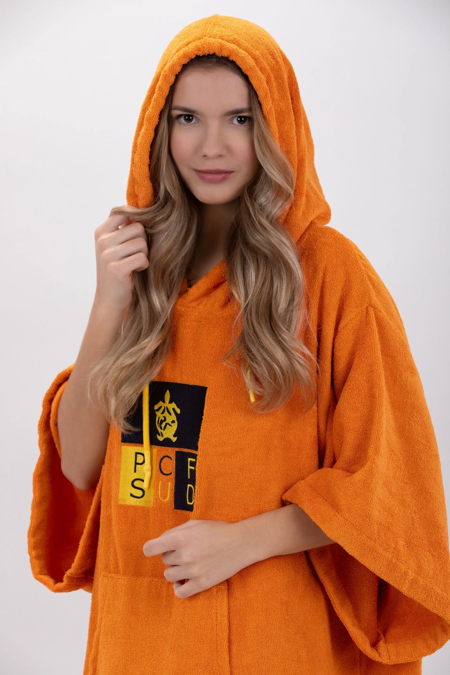 Poncho Laranja - Tamanho Único - Tencel - Com mangas Made in Portugal - Pacifique Sud | vista 9