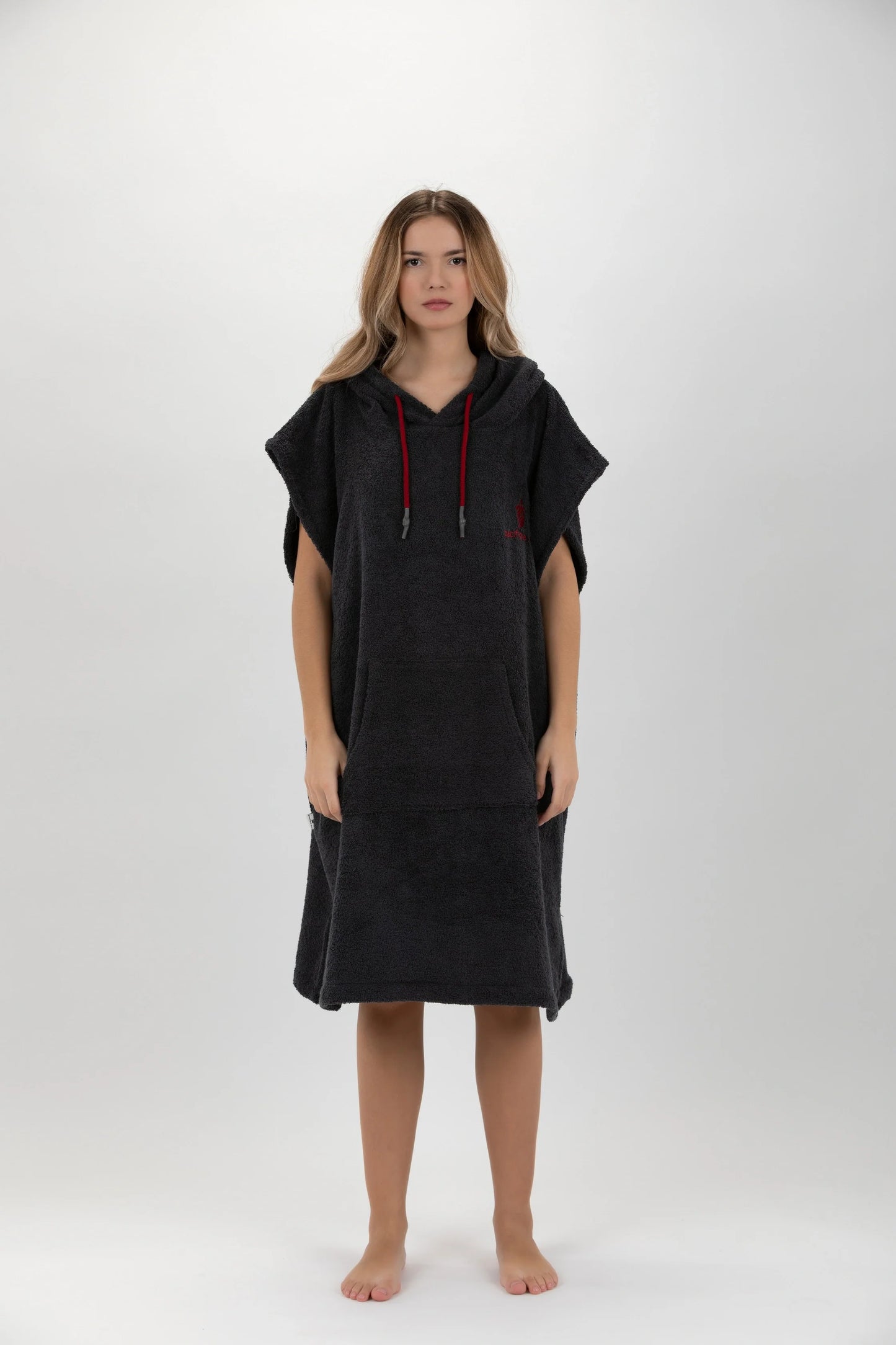 Poncho Cinza Escuro -Tamanho Médio - Algodão - sem mangas Made in Portugal - Pacifique Sud | Poncho Surf