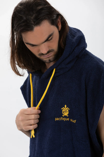 Poncho Surf Azul Grande sem Mangas — Algodão Artesanal Made in Portugal - Pacifique Sud | vista 7