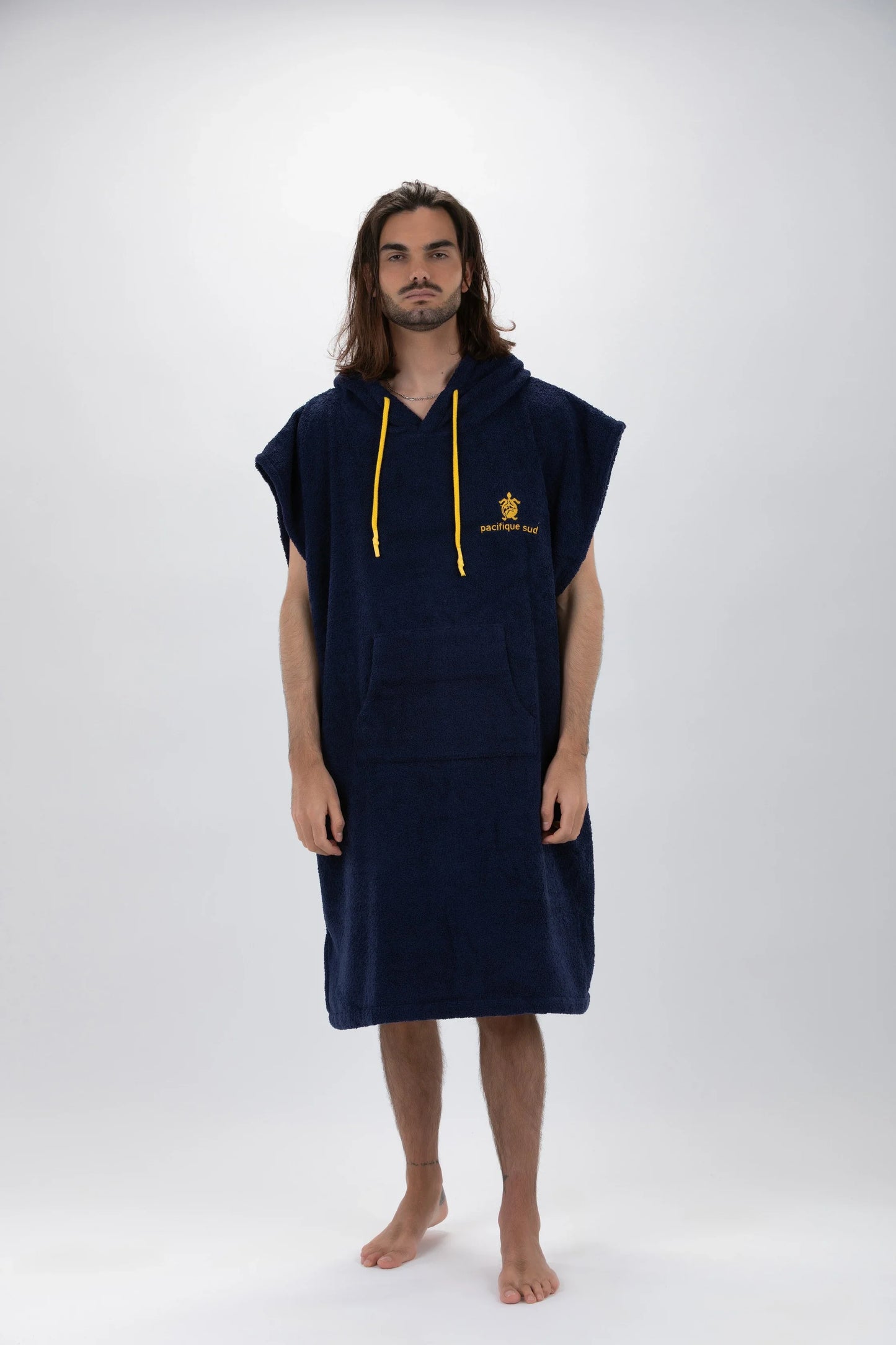 Poncho Surf Azul Grande sem Mangas — Algodão Artesanal Made in Portugal - Pacifique Sud | Poncho Surf