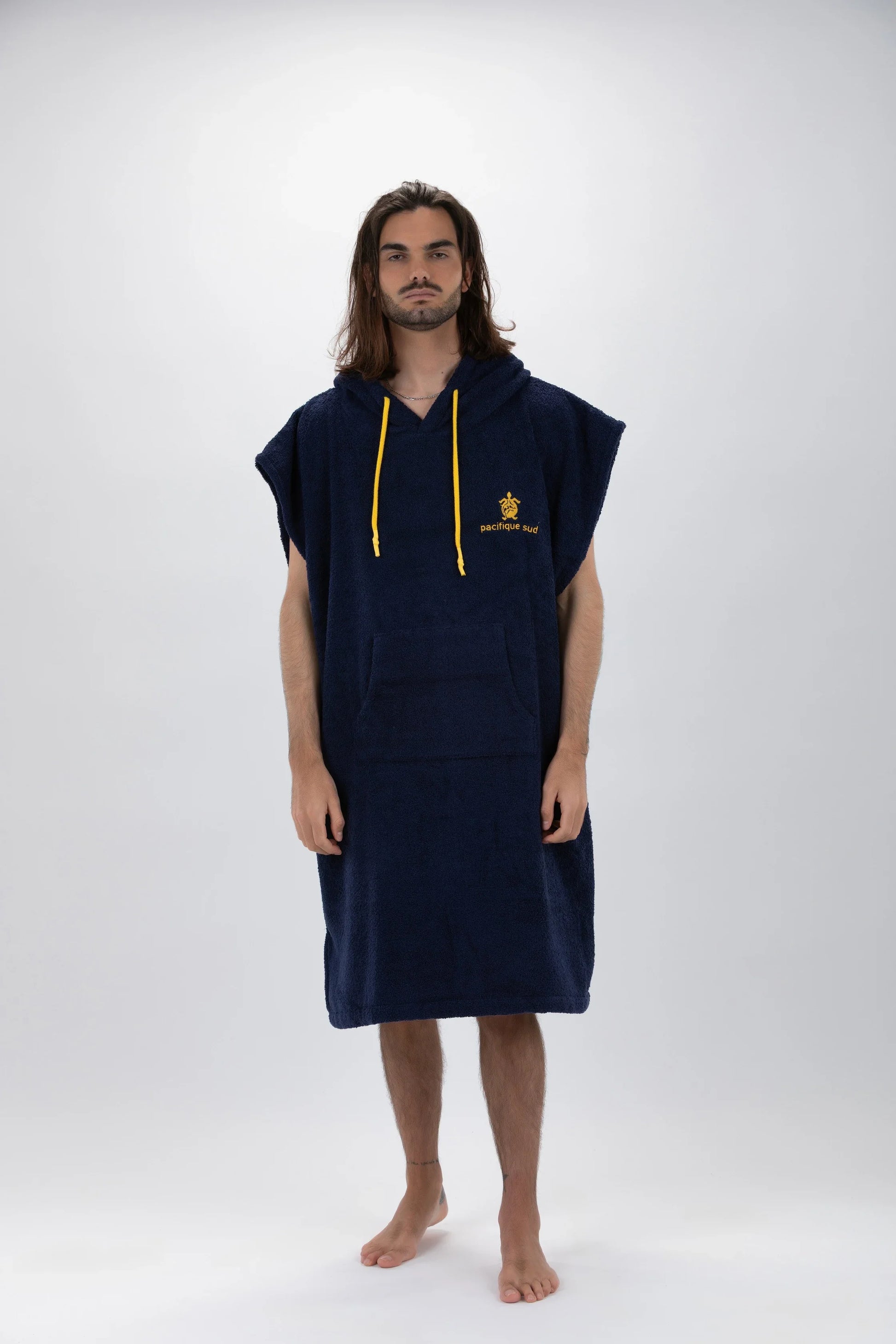 Poncho Surf Azul Grande sem Mangas — Algodão Artesanal Made in Portugal - Pacifique Sud | Poncho Surf