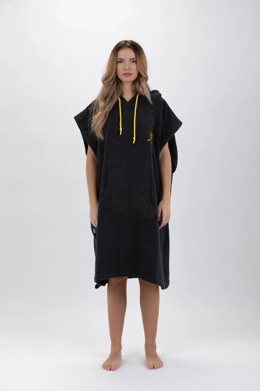 Poncho Cinza Escuro -Tamanho Médio - Algodão - Sem mangas Made in Portugal - Pacifique Sud | Poncho Surf