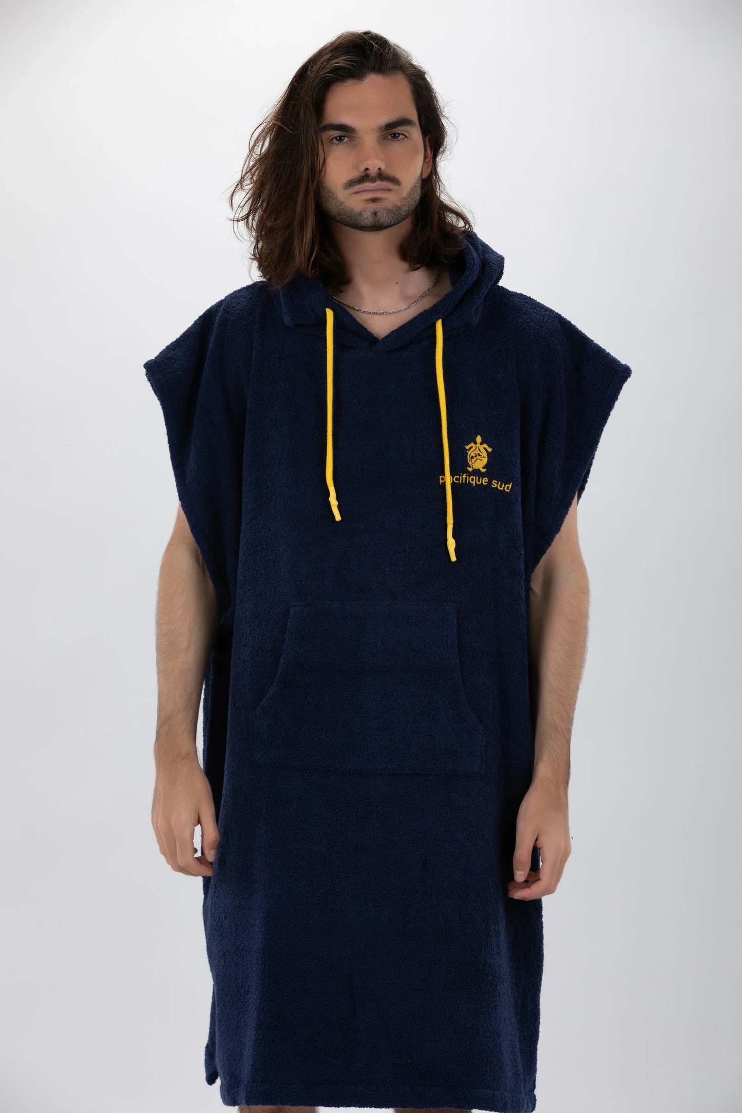 Poncho Surf Azul Grande sem Mangas — Algodão Artesanal Made in Portugal - Pacifique Sud | vista 6