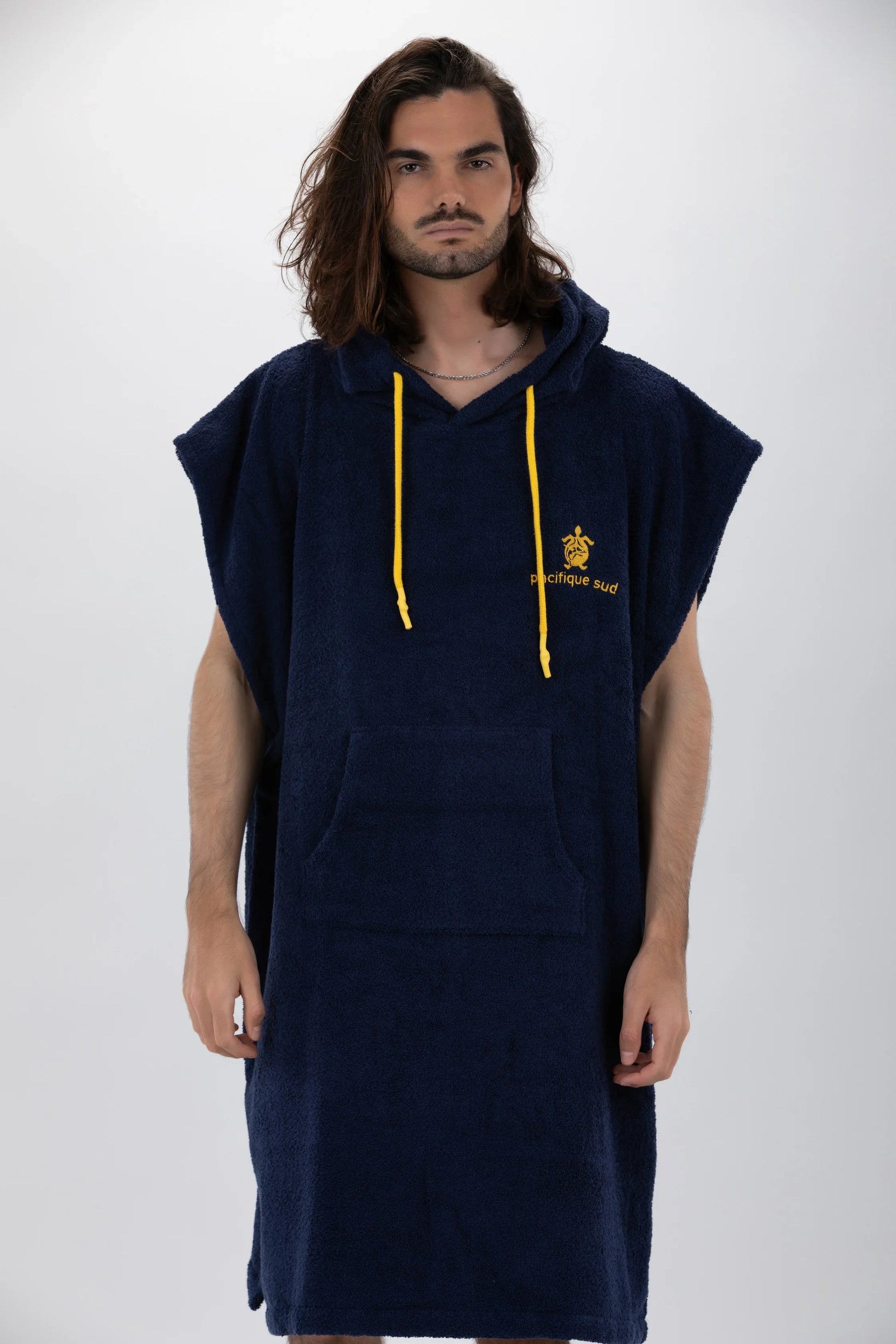 Poncho Surf Azul Grande sem Mangas — Algodão Artesanal Made in Portugal - Pacifique Sud | vista 6
