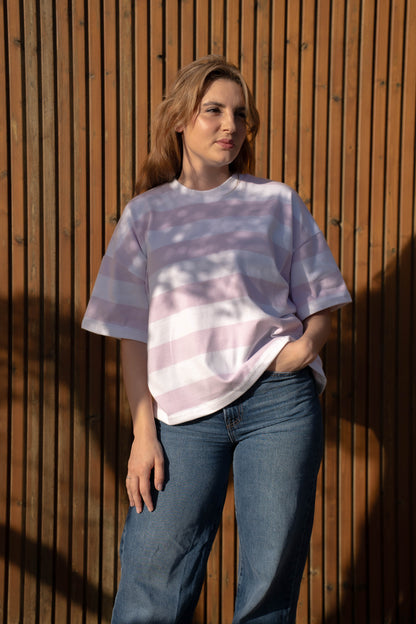 T-Shirt Oversize Multistripe Made in Portugal - Limon Rose | vista 3