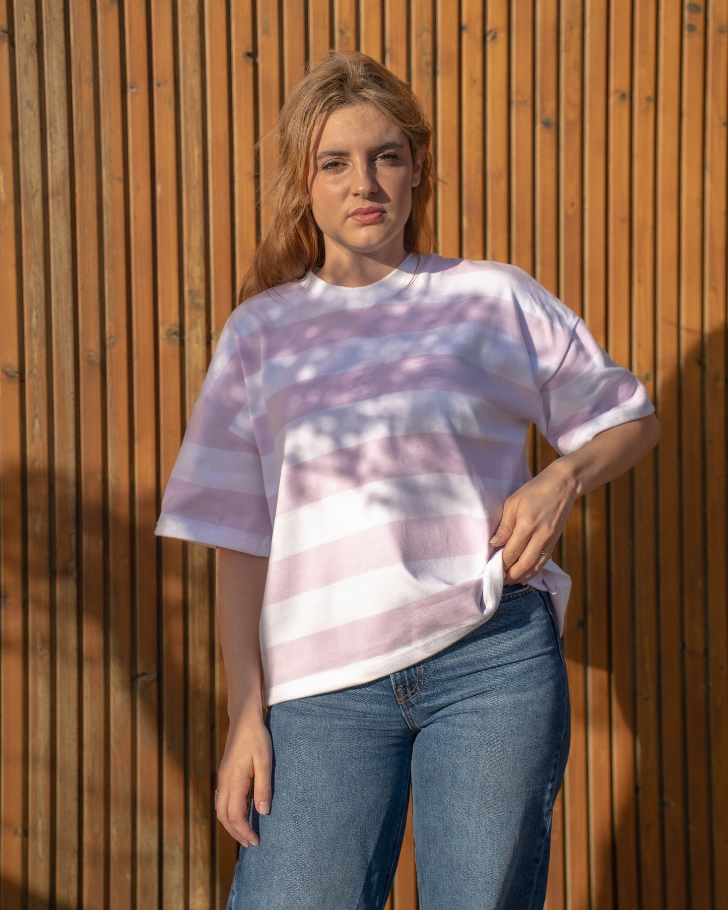 T-Shirt Oversize Multistripe Made in Portugal - Limon Rose | vista 4