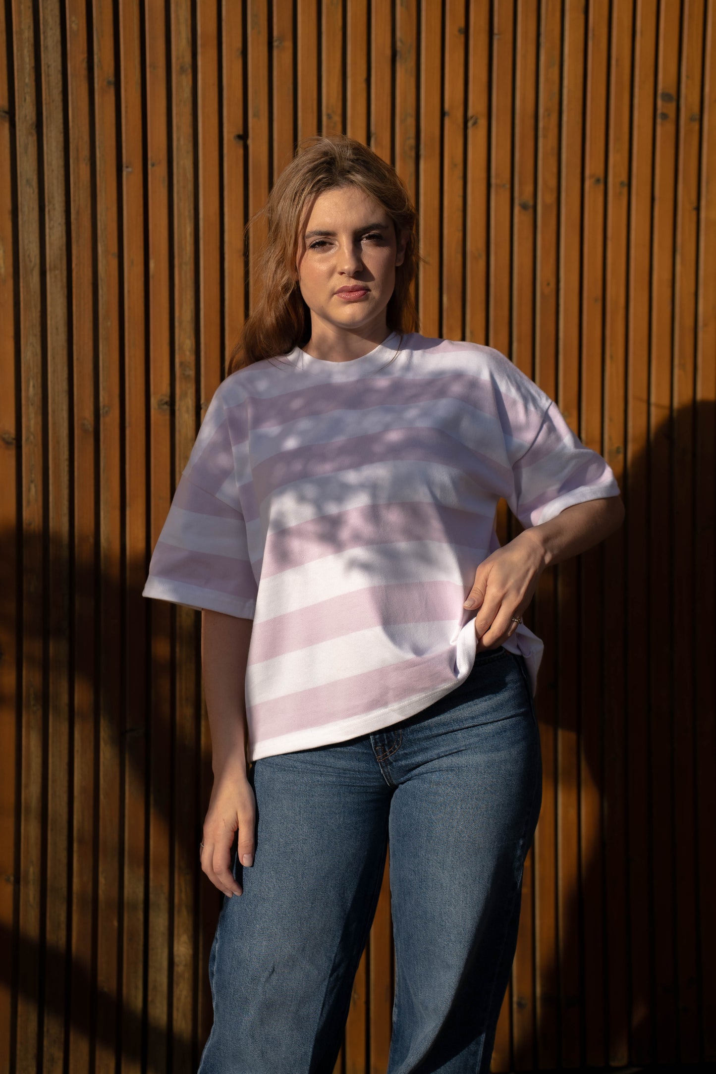 T-Shirt Oversize Multistripe Made in Portugal - Limon Rose | vista 5