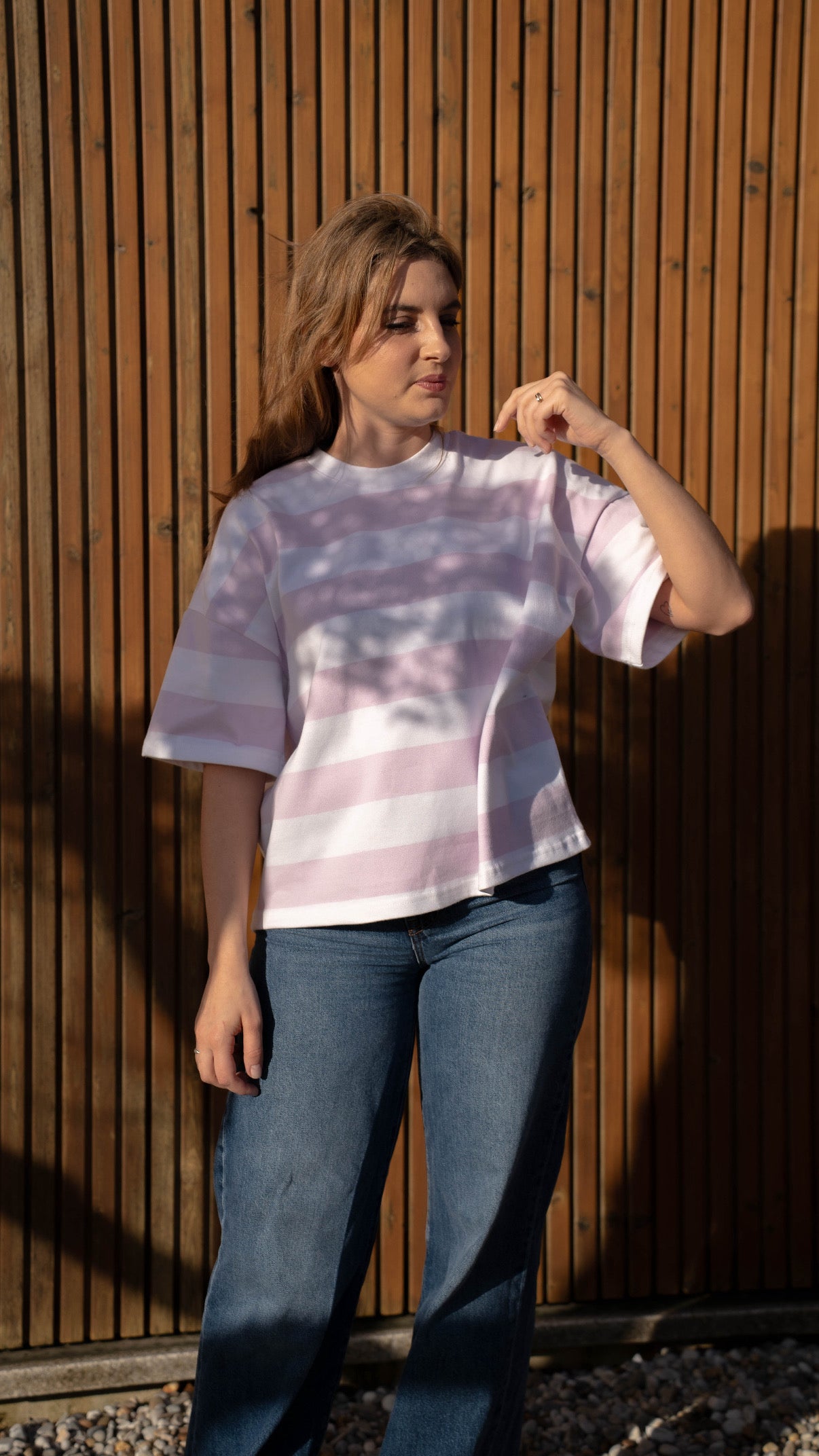T-Shirt Oversize Multistripe Made in Portugal - Limon Rose | vista 6
