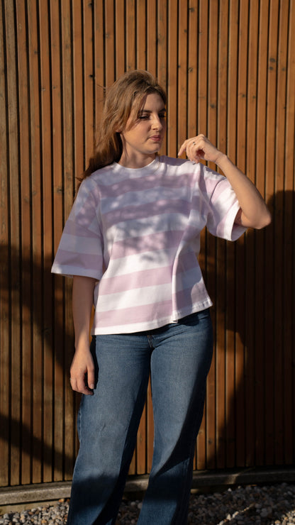 T-Shirt Oversize Multistripe Made in Portugal - Limon Rose | vista 6