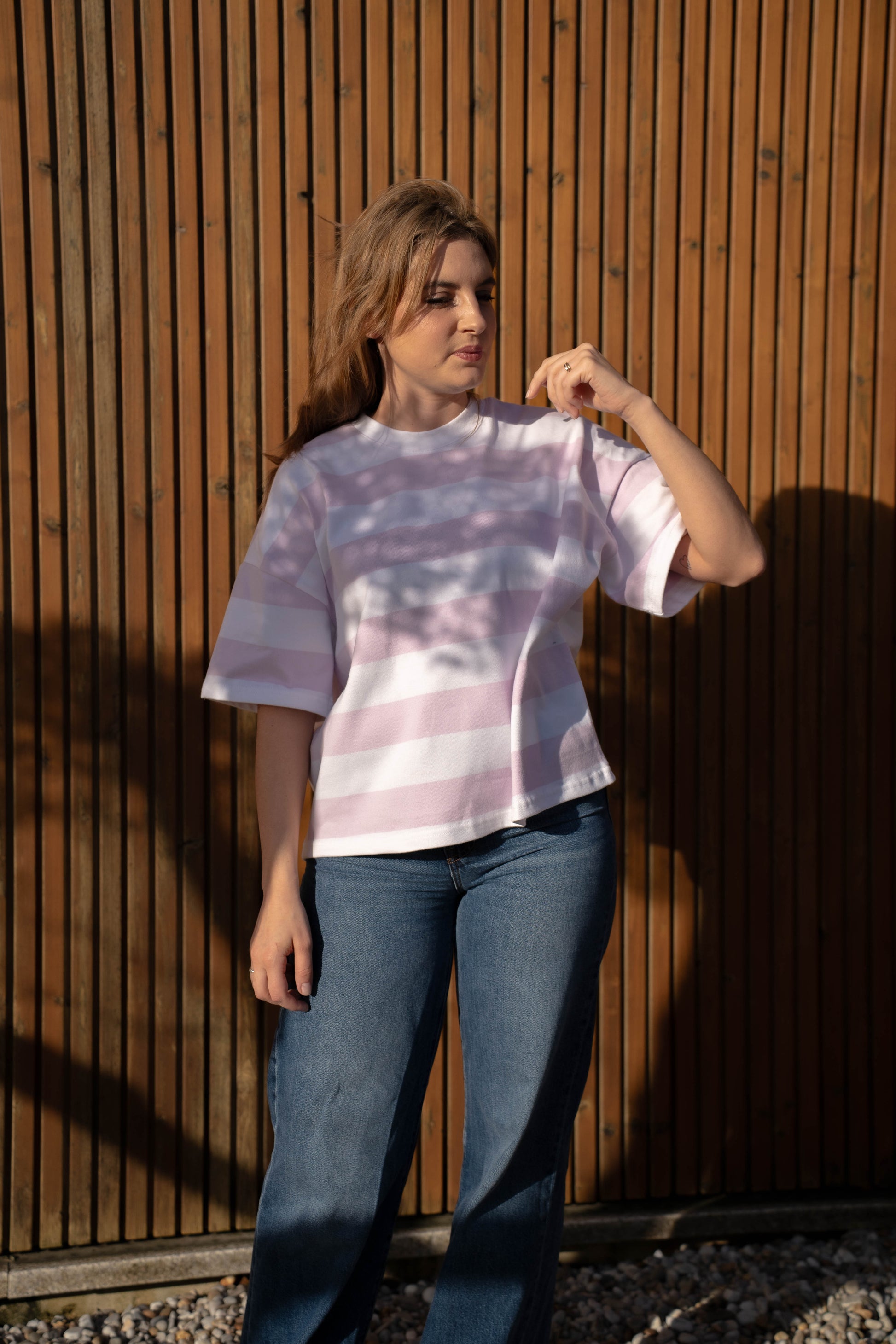 T-Shirt Oversize Multistripe Made in Portugal - Limon Rose | vista 7