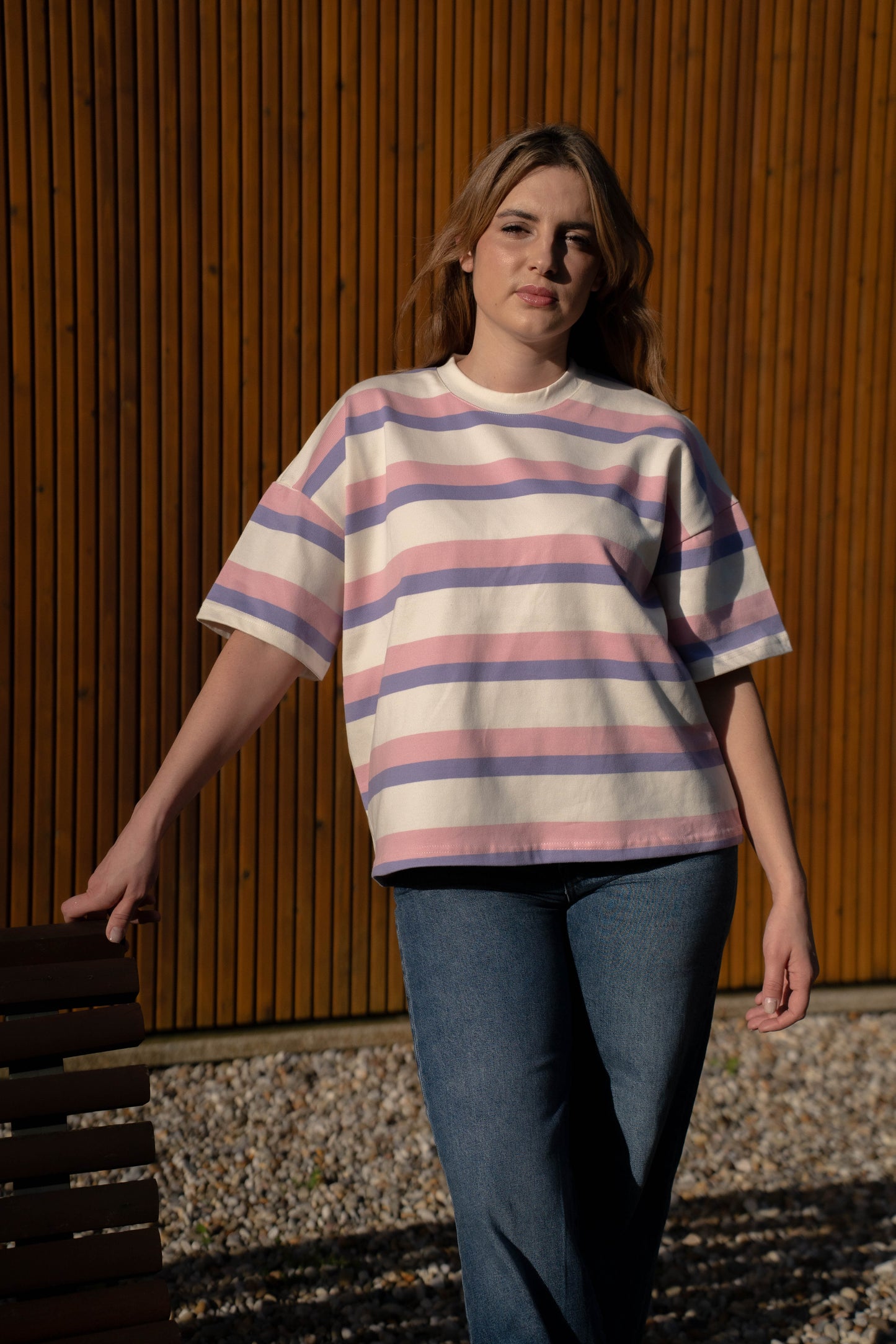 T-Shirt Oversize Multistripe Made in Portugal - Limon Rose | vista 8