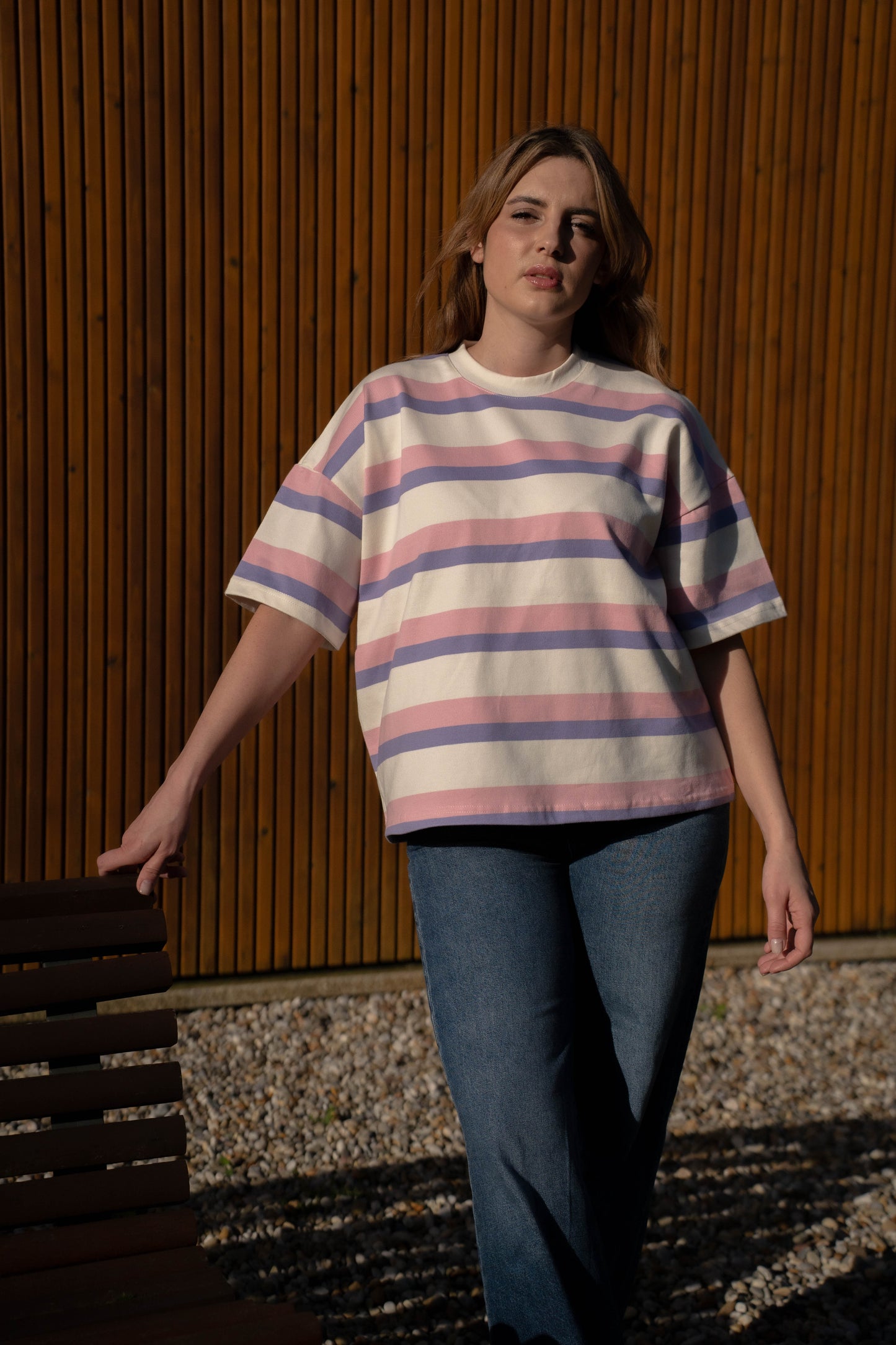 T-Shirt Oversize Multistripe Made in Portugal - Limon Rose | vista 9