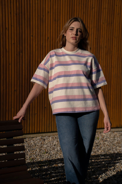T-Shirt Oversize Multistripe Made in Portugal - Limon Rose | vista 9