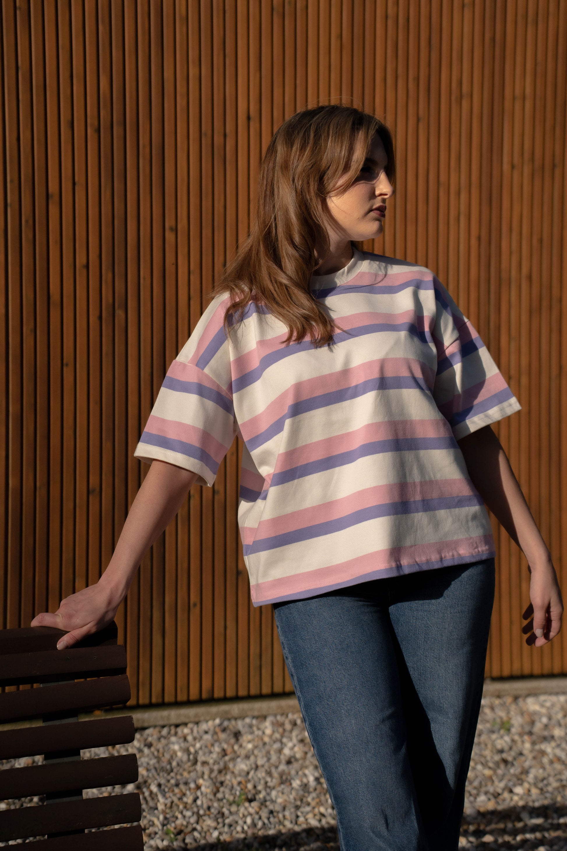 T-Shirt Oversize Multistripe Made in Portugal - Limon Rose | vista 10