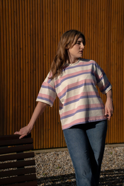T-Shirt Oversize Multistripe Made in Portugal - Limon Rose | vista 11
