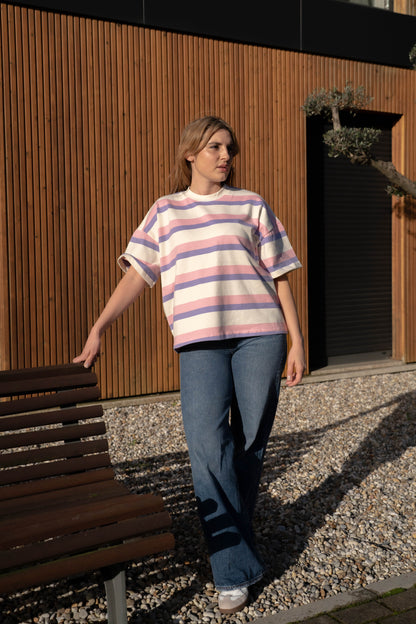T-Shirt Oversize Multistripe Made in Portugal - Limon Rose | vista 13