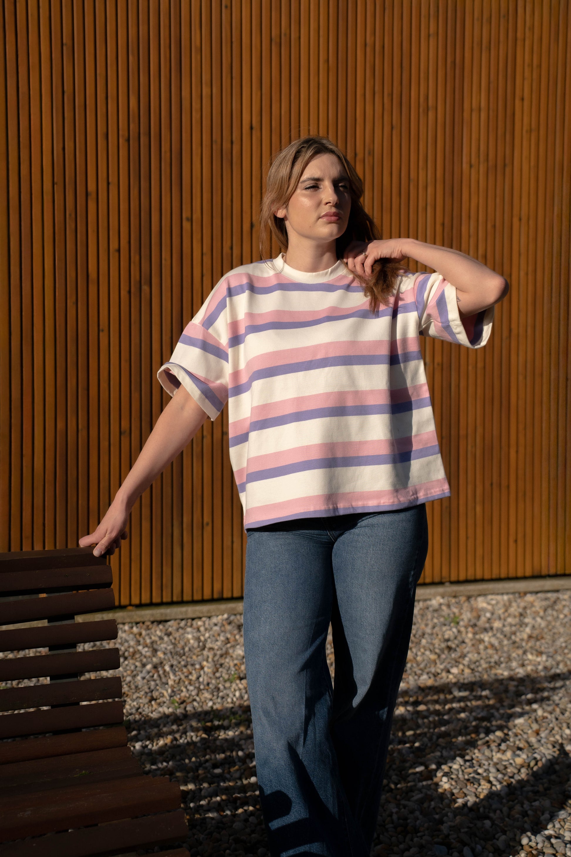 T-Shirt Oversize Multistripe Made in Portugal - Limon Rose | vista 14