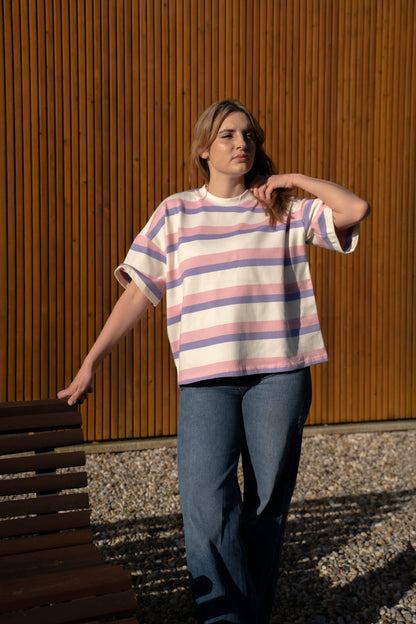 T-Shirt Oversize Multistripe Made in Portugal - Limon Rose | vista 14