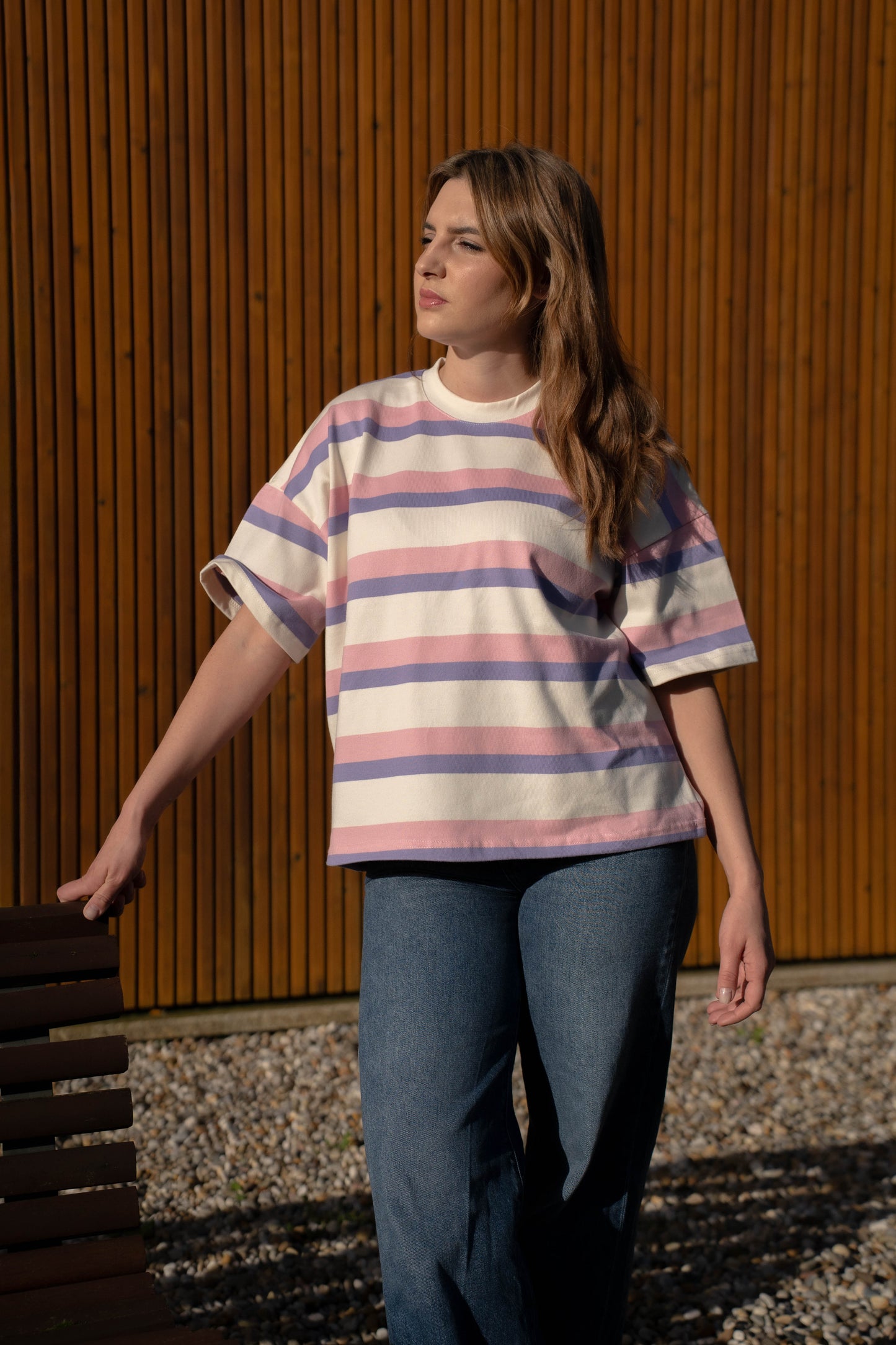 T-Shirt Oversize Multistripe Made in Portugal - Limon Rose | vista 16