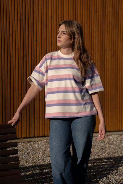 T-Shirt Oversize Multistripe Made in Portugal - Limon Rose | vista 16