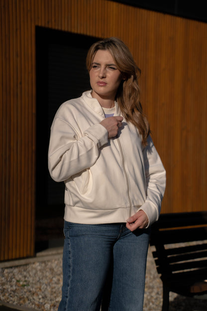 Bomber Jacket em Marfim Made in Portugal - Limon Rose | vista 2