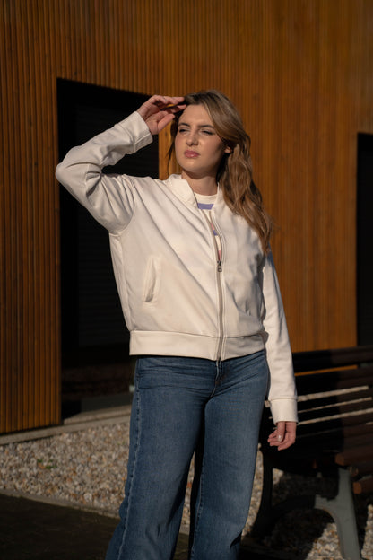 Bomber Jacket em Marfim Made in Portugal - Limon Rose | vista 8