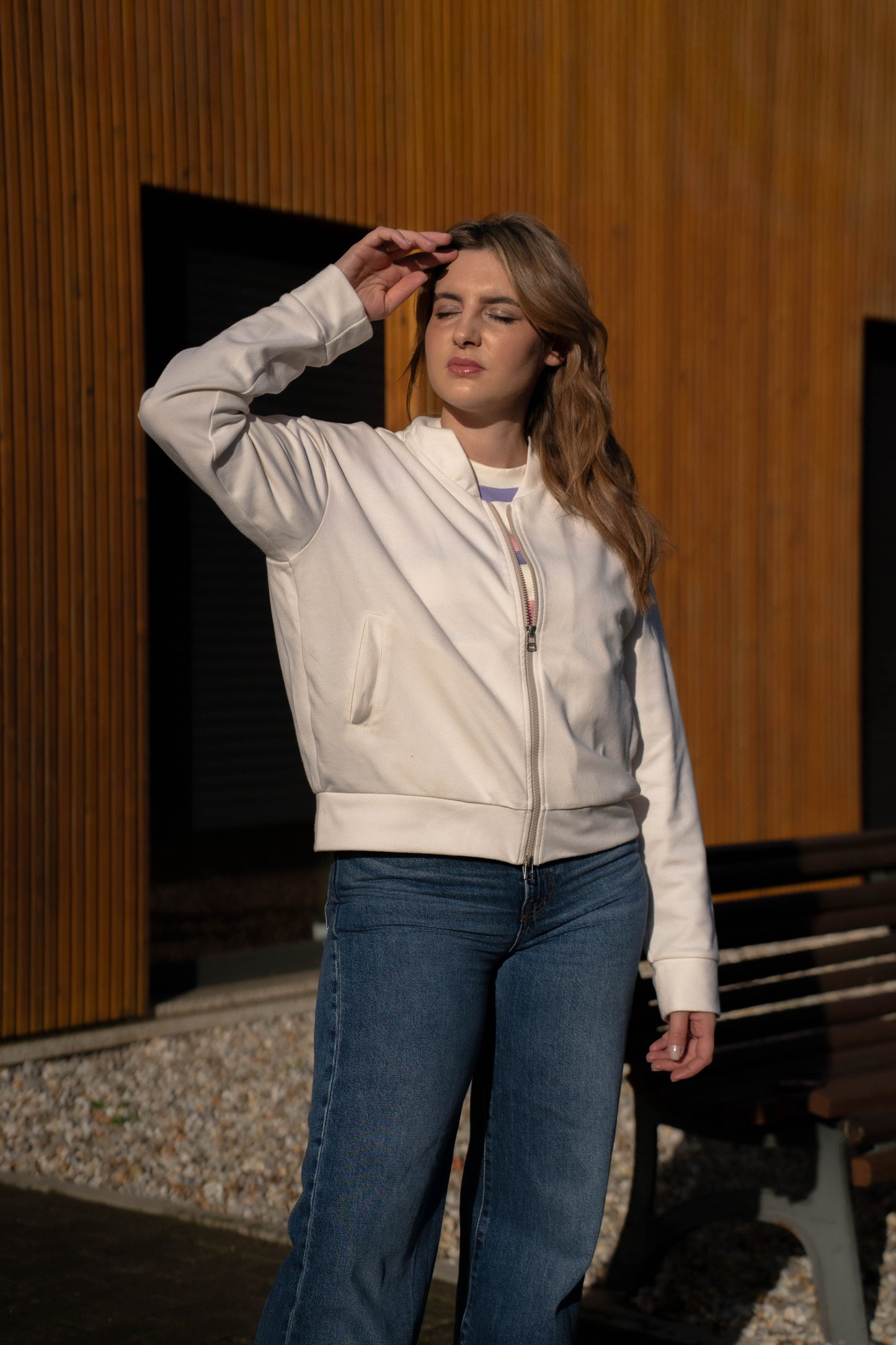 Bomber Jacket em Marfim Made in Portugal - Limon Rose | vista 9
