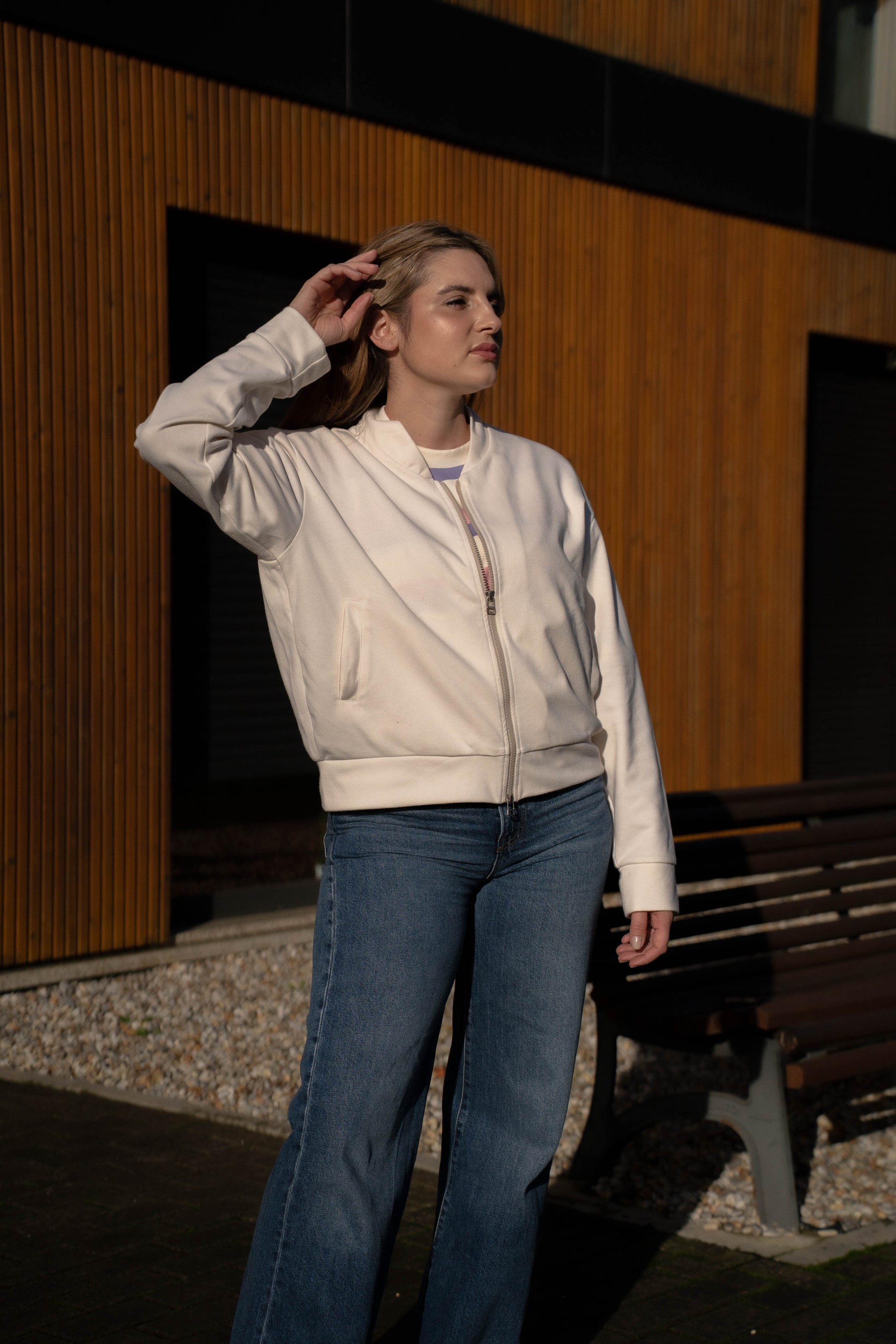 Bomber Jacket em Marfim Made in Portugal - Limon Rose | vista 11