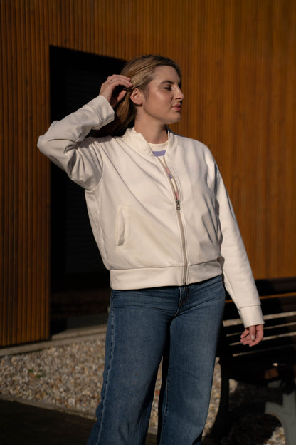 Bomber Jacket em Marfim Made in Portugal - Limon Rose | vista 12