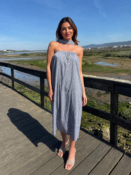 Vestido Midi em Linho Made in Portugal - Limon Rose | Vestido